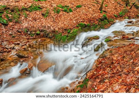 cascading Uncinsky brook on february in Krusne hory