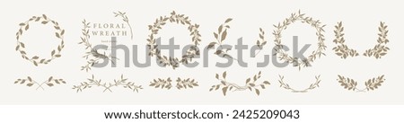 Elegant floral frames with hand drawn silhouettes of branches and leaves. Vector flower wreaths for labels, corporate identity, wedding invitation, save the date, logo