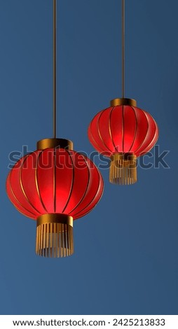 red lanterns 3d with blue background for chinese new year. can be used for social media or smartphone background