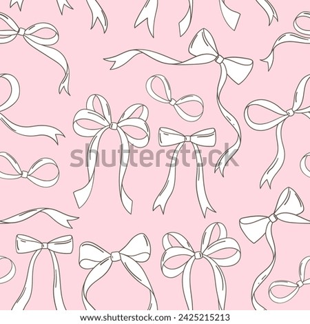 Draw seamless pattern doodle coquette ribbon on pink Love valentines Fabric print Wallpaper Printable paper