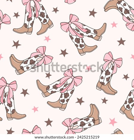 Draw seamless pattern coquette bows cowgirl boots Fabric print Wallpaper Printable paper