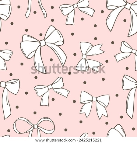 Draw seamless pattern doodle coquette ribbon on pink Love valentines Fabric print Wallpaper Printable paper