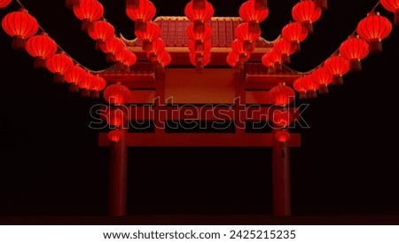 3d chinese gate with lanterns. can be used for social media or background template