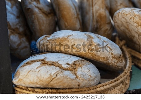 Traditional country bread, Manacor weekly market, Mallorca, Balearic Islands, Spain Royalty-Free Stock Photo #2425217133