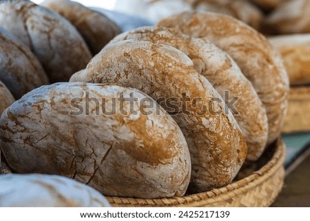 Traditional country bread, Manacor weekly market, Mallorca, Balearic Islands, Spain Royalty-Free Stock Photo #2425217139