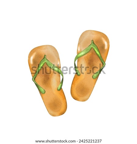 summer beach flip-flops. watercolor illustration isolated on a white background. for the design of the logo of the textile of summer accessories