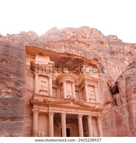 Al Khazneh or The Treasury (carved on white background). Petra, Jordan-- it is a symbol of Jordan, as well as Jordan's most-visited tourist attraction  Royalty-Free Stock Photo #2425228927