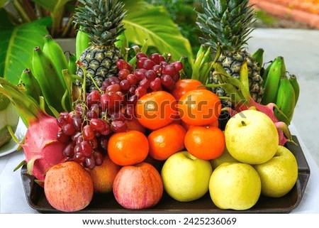 Group of Fruits For Worship During In Lunar New Year 2024, Fruits For Pay Respect to Predecessor God Chinese New Year Festival Royalty-Free Stock Photo #2425236069