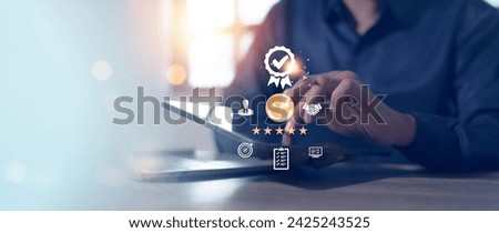 Quality Assurance and Checklist Documents Setting standards, certification, compliance with service regulations and standards. Royalty-Free Stock Photo #2425243525