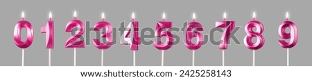 123 number shaped candles set. Candlelight for every year, birthday from 0 to 9 isolated on white