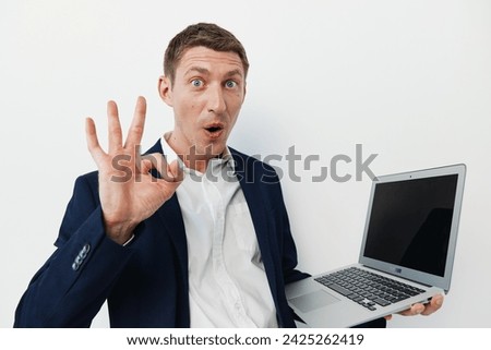 Background man young office person computer adult man surprise business laptop businessman