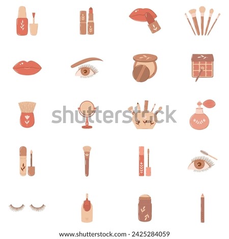 Beauty and Spa icon set. Beauty salon vector illustration. Self-care, Skincare, Health care clip art. Boho colors. Web icon pack. Instagram highlights icons. Cosmetic, anti-aging procedure, beauty