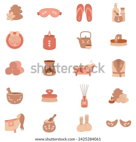 Beauty and Spa icon set. Beauty salon vector illustration. Self-care, Skincare, Health care clip art. Boho colors. Web icon pack. Instagram highlights icons. Cosmetic, anti-aging procedure, beauty