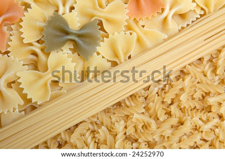 Colorful mixed picture with spaghetti and noodles.