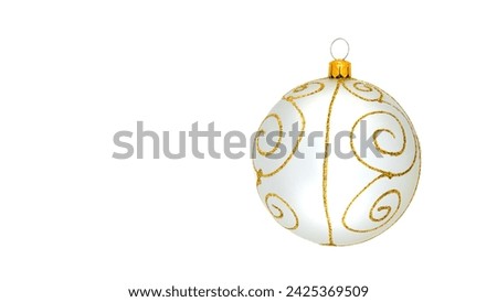 ornament christmas ball decorate by gold dust on white isolated, alone christmas ball, real picture of ornament ball.