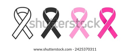 Pink ribbon icon. Breast cancer sign. Woman disease. Health support. People awareness.