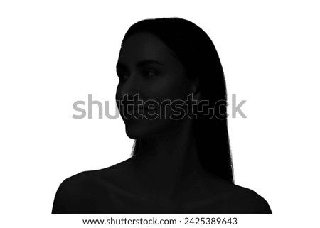 Silhouette of one woman isolated on white Royalty-Free Stock Photo #2425389643