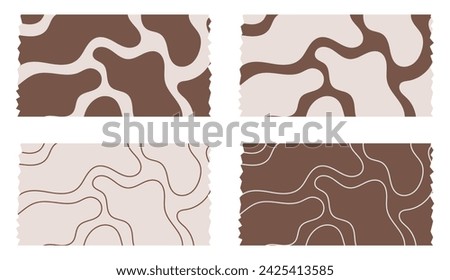 Set of brown ribbons. Washi tapes collection with pattern in vector. Pieces of decorative tape for scrapbooks. Set of vintage labels	