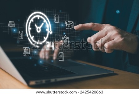 Business person with time management activity to improve productivity, process optimization and lean organization. Business and production improvement by time and resource planning for more profit Royalty-Free Stock Photo #2425420863