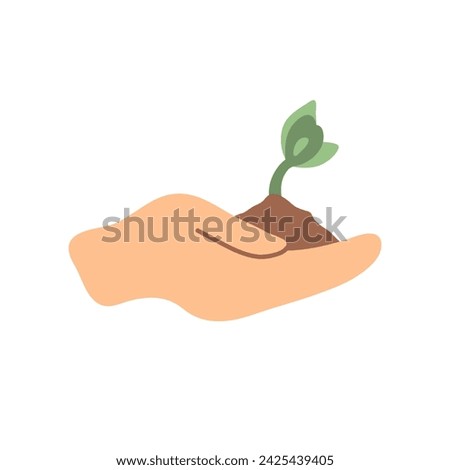 Seedling plant in hand clip art illustration. Spring gardening vector symbol isolated on white background