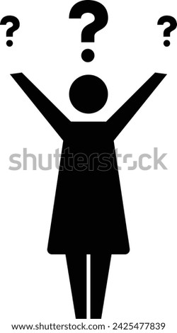 Person with question mark icon, female vector sign for faq, help, ask and customer service symbol pictogram human illustration