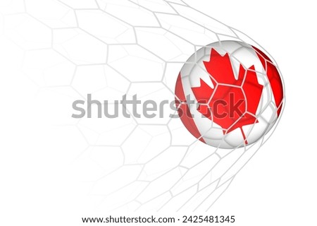 Canada flag soccer ball in net. Vector sport illustration.
