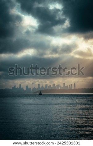 Dramatic Sydney skyline at dawn 