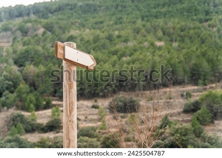 Arrow direction sign on a wooden pole, outdoors