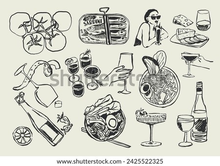 Abstract boho style food and beverages vector illustrations for your wall art gallery, logo design, wallpaper	