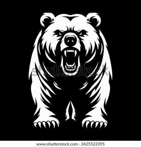 Vector illustration depicting an angry bear with a grinning mouth. Fierce bear. Drawing of a bear for a logo, print for a T-shirt, website, poster. Design element. Tattoo. Royalty-Free Stock Photo #2425522395