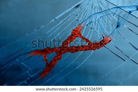 human dna structure with glass helix destroyed, deoxyribonucleic acid, nucleic acid molecules, change, break in chemical structure, 3d rendering, copy space Royalty-Free Stock Photo #2425526595