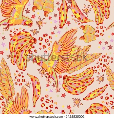 seamless pattern macaw banana cashew animal print 