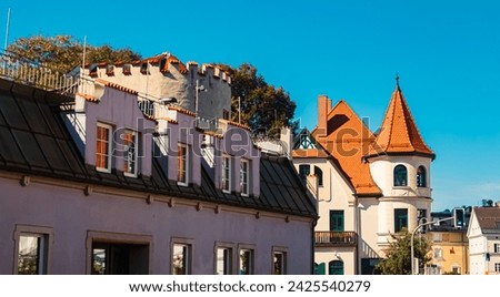 Historic buildings on a sunny summer day at Fuessen, Lech, Ostallgaeu, Bavaria, Germany Royalty-Free Stock Photo #2425540279