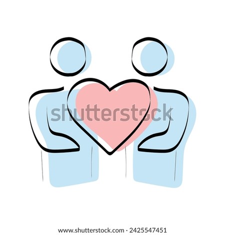 A heart. love. a symbol of love. red. guy. young woman. to stretch out. arm. valentine card. the icon. doodle. colored. vector. on a white background. flat.