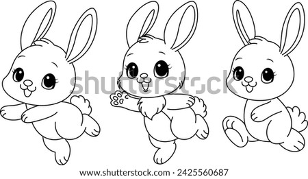 Set of cute bunny coloring page. Easter colouring book for kids