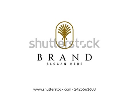 Elegant Palm icon flat vector logo design in gold color oval frame