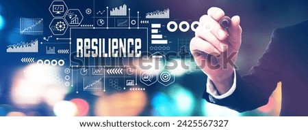 Resilience theme with a businessman in a blurred city lights at night