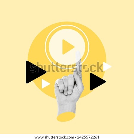 Pressing, finger on button, play, playback, touch screen, Play, Beginnings, Play Button, Push, Internet, Planning, Interactivity, Take Off, Initiative, Touch Screen, Technology, Projection Screen Royalty-Free Stock Photo #2425572261
