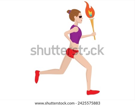 This is an illustration of a female runner running with a torch.