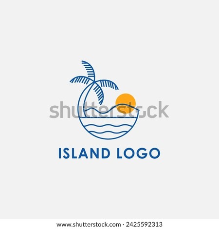 Island Line Art Vector logo. Palm Vector design for travel style logo.