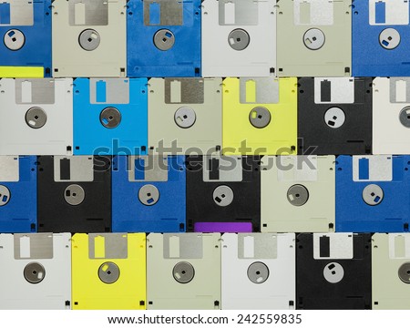 Random collection of several 3.5-inch floppy disks of various colors