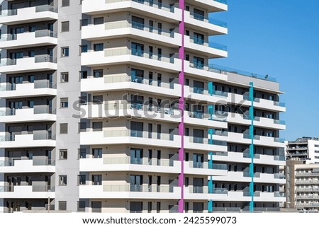 Modern high rise apartment buildings seen in Badalona, Spain Royalty-Free Stock Photo #2425599073