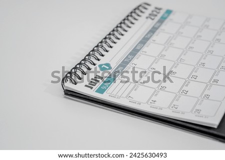 Desk calendar. The month of July 2024 calendar displaying on white background. 