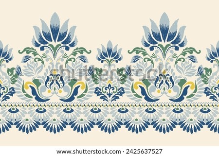 Digital painting watercolor pattern.Ikat floral embroidery on white background vector illustration.Aztec style,hand drawn,ink texture.design for texture,fabric,clothing ,decoration,sarong,scarf,print. Royalty-Free Stock Photo #2425637527