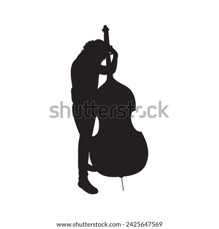silhouette music. musician. cello player. bass. man. black isolated white background Royalty-Free Stock Photo #2425647569