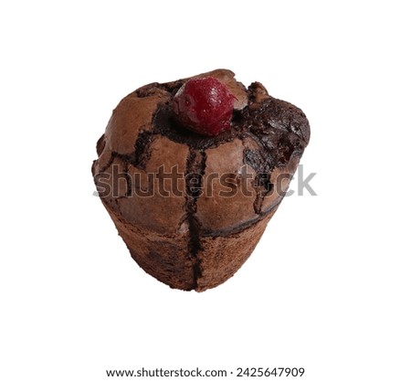 chocolate cherry muffin cake isolated on white background