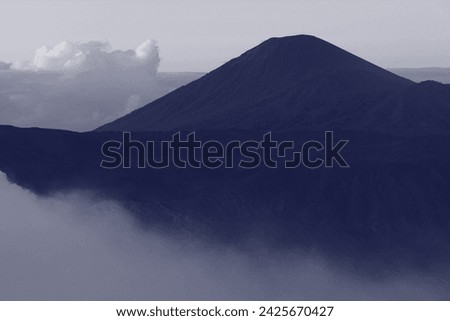 Landscape background, mist and mountain, ground and hill, blue color