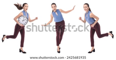 Set of busy businesswoman on white background