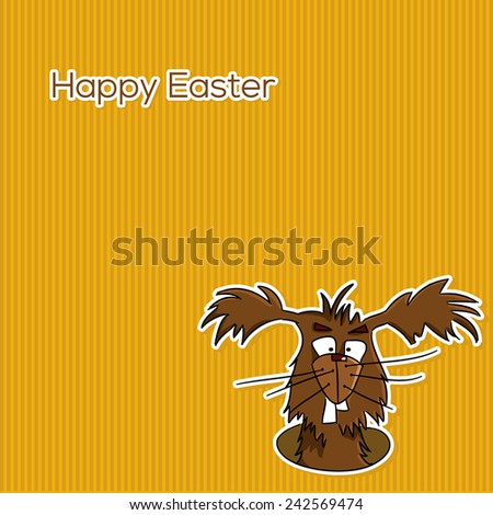 Easter card - funny bunny on yellow background (vector)