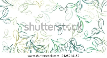 Falling green leaves. Fresh tea random leaves flying. Spring foliage dancing on white background.  Adorable summer overlay template. Good-looking spring sale vector illustration.